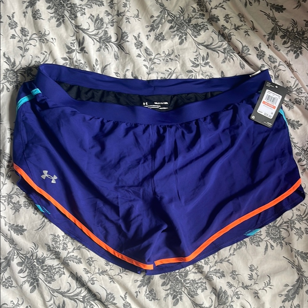 Under Armour Navy Shorts with Neon Orange Accents